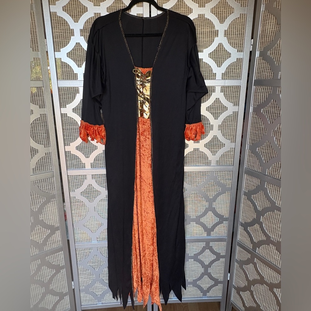 Women’s Witch HALLOWEEN COSTUME Dress black, orange, and gold